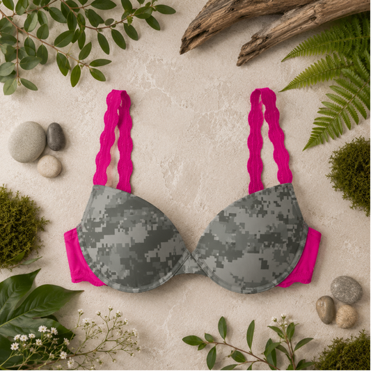 Women's Pink Camo Hunting Bra - Atlas Fuchsia Lace T-Shirt Bra - Wilderness Dreams