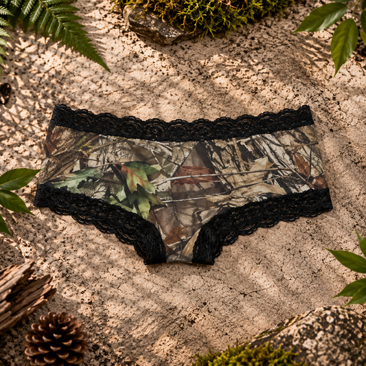 Women's Camo Hunting Boyshort Panty - Mossy Oak Black Underwear - Wilderness Dreams
