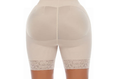 Back view of the nude G010 April shapewear control panties, focusing on butt-lifting seams and lace-trimmed leg openings.