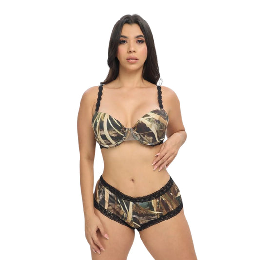 Women's Camo T-Shirt Padded Bra + Boyshort Bundle - WillowCreek Hunting Lingerie - Wilderness Dreams