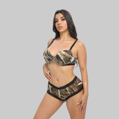 Women's Camo T-Shirt Padded Bra + Boyshort Bundle - WillowCreek Hunting Lingerie - Wilderness Dreams