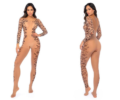 Mapale 1143 Long Print Sleeve Leopard Mesh Bodystocking Color Leopard Print