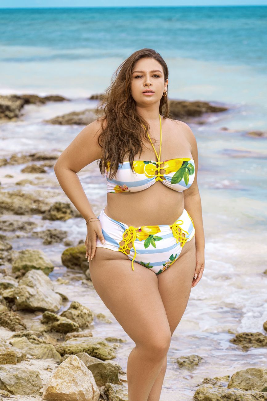 Mapale 67037 Reversible Two Piece Swimsuit Yellow-Citrus Print