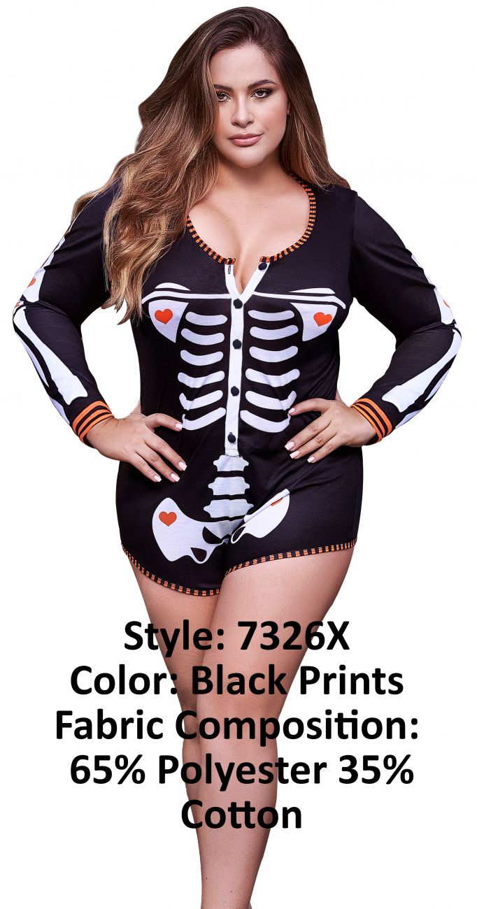 Mapale 7326X Long Sleeve Sleep Romper Color Black Prints