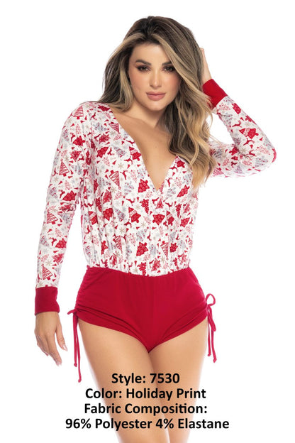 Mapale 7530 Long Sleeve Sleep Romper Holiday Print