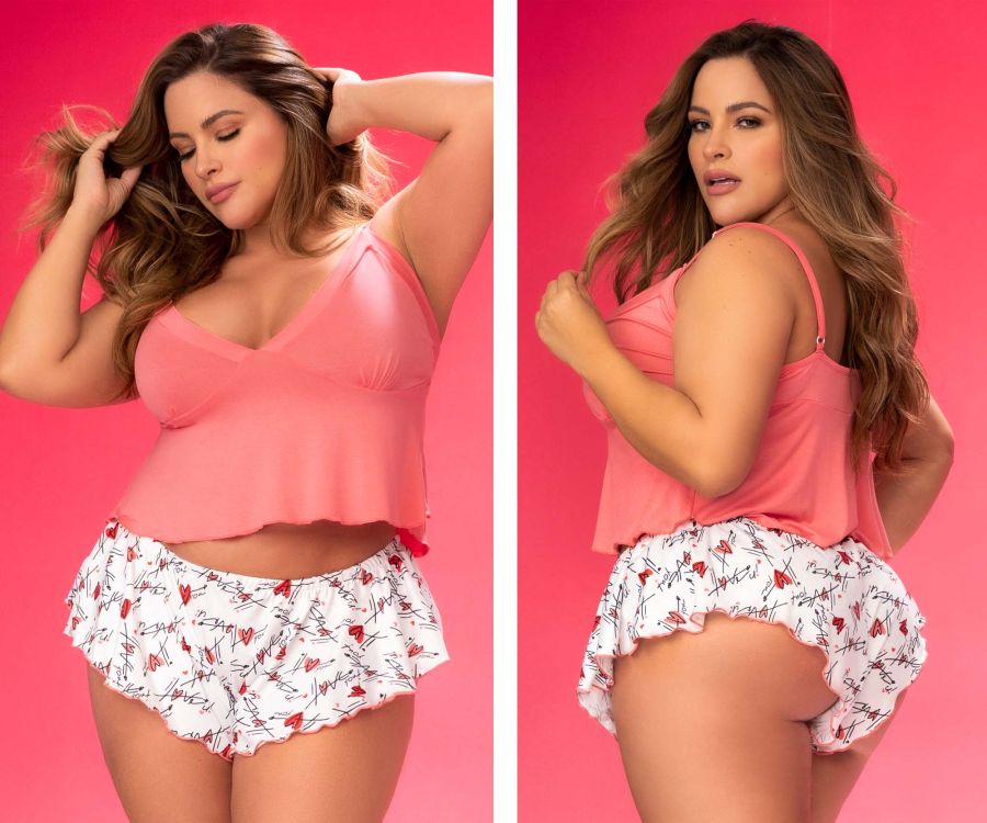 Mapale 7535 Two Piece Pajama Set Top and Shorts with Love Print