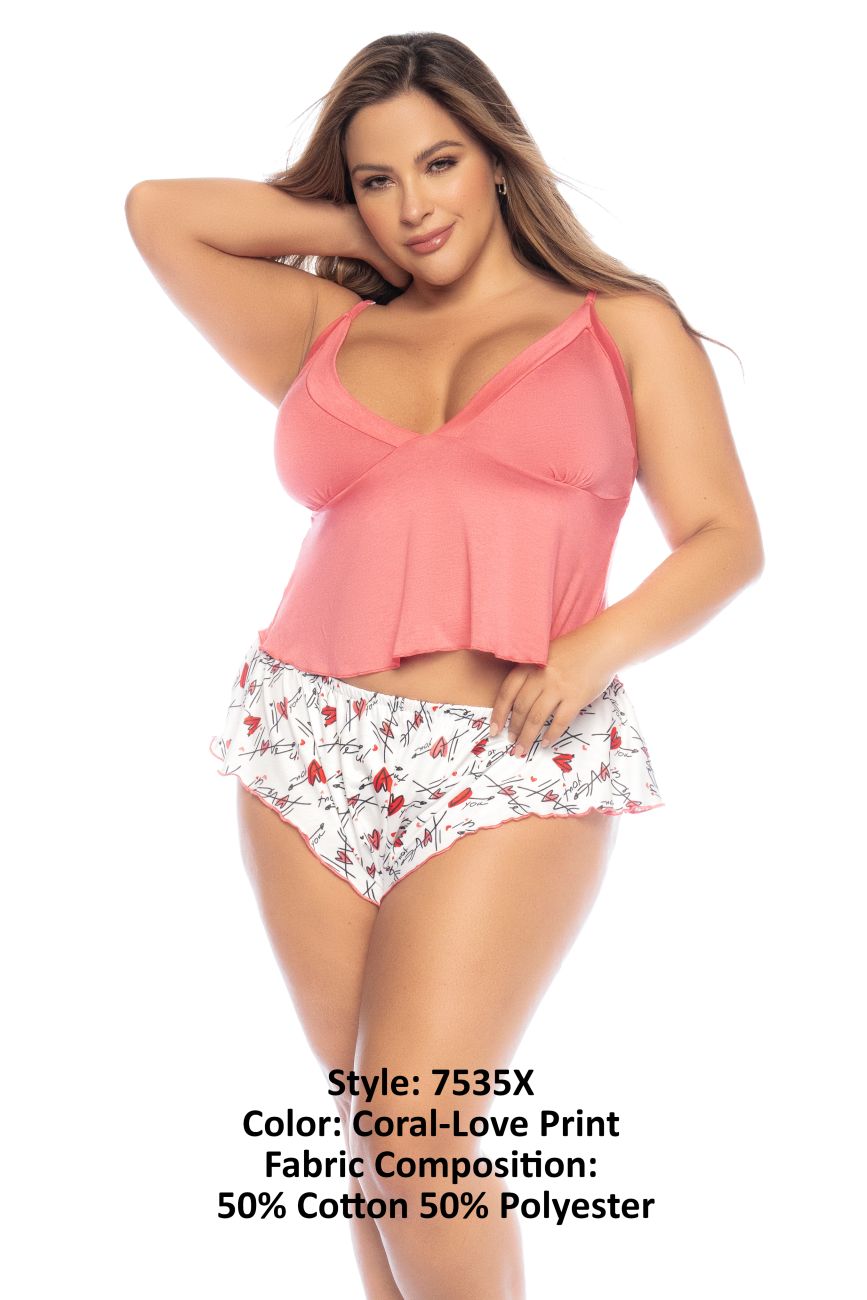 Mapale 7535 Two Piece Pajama Set Top and Shorts with Love Print