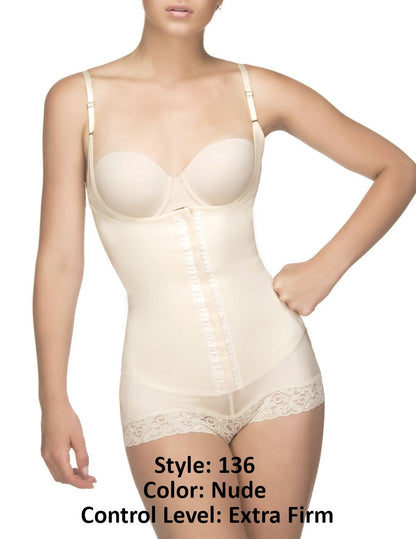 Vedette 136 Megane Open Bust Bodysuit w/ Lace Trim Color Nude