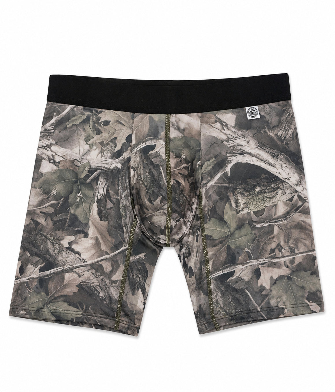 Men's Faded camo boxer brief with black elastic waistband, front product view