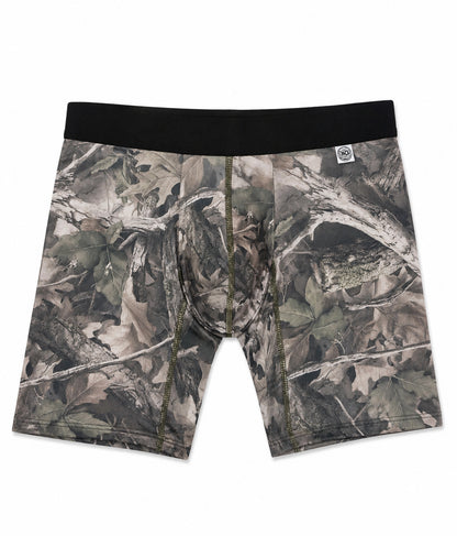 Men's Faded camo boxer brief with black elastic waistband, front product view