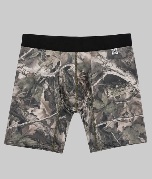 Men's Faded camo boxer brief with black elastic waistband, front product view