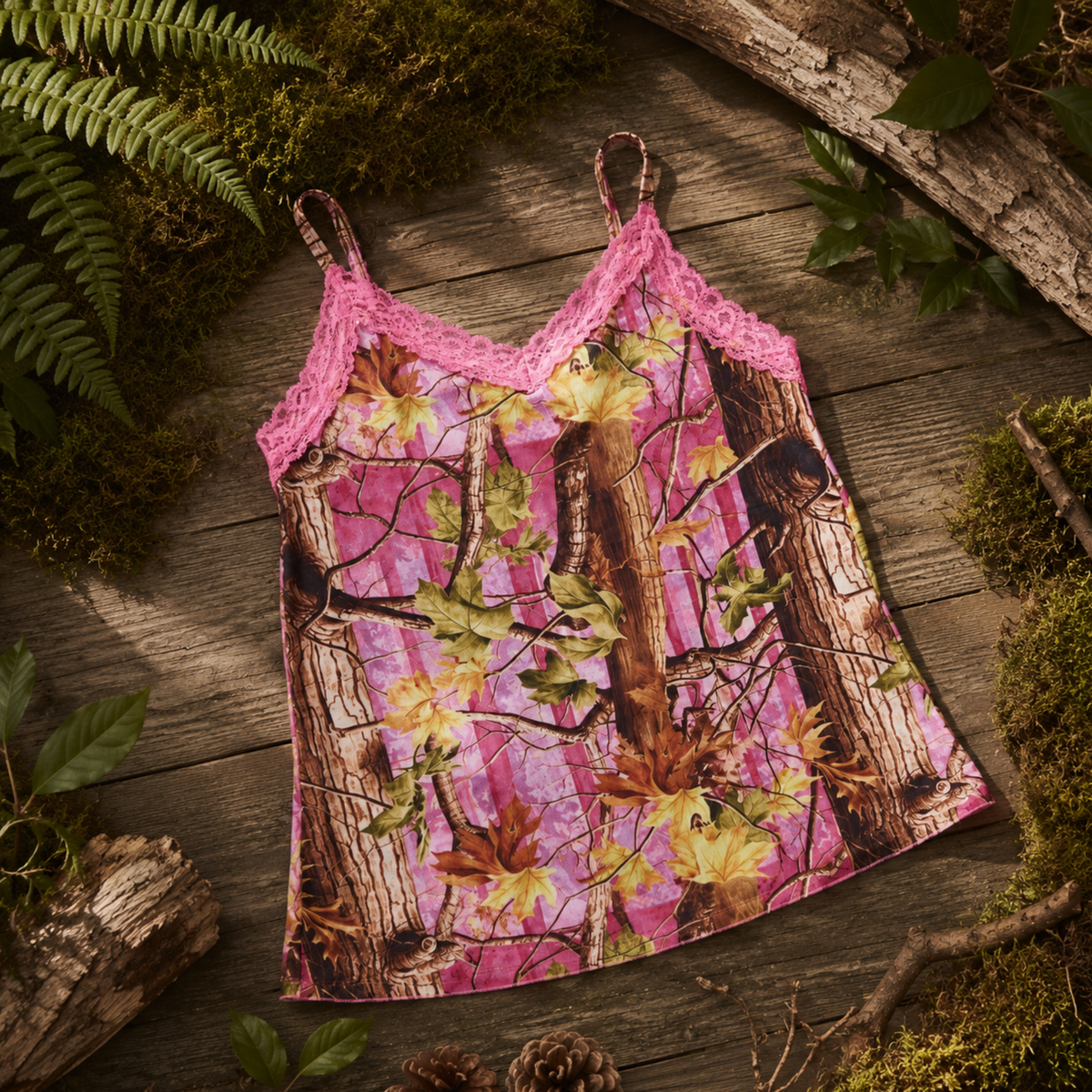Women's Pink Camo Stretch Camisole - PinkWoods Hunting Tank Top - view 4