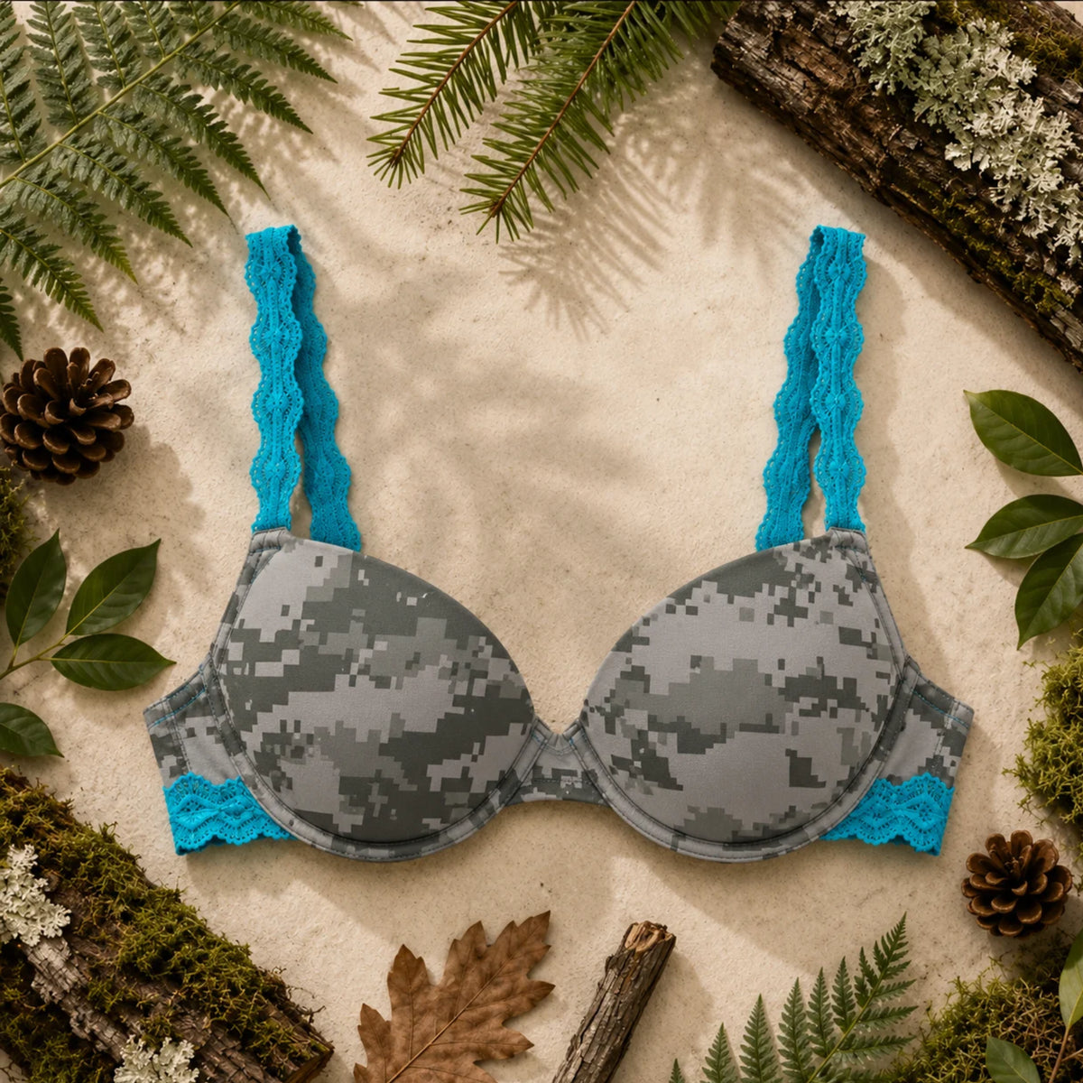 Women's Pink Camo Hunting Bra - Atlas Aqua Lace T-Shirt Bra - Wilderness Dreams