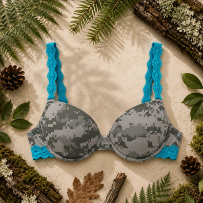 Women's Pink Camo Hunting Bra - Atlas Aqua Lace T-Shirt Bra - Wilderness Dreams