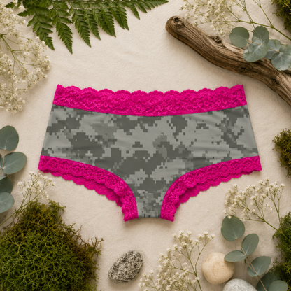Women's Pink Camo Hunting Boyshort Panty - Atlas Fuchsia Underwear - Wilderness Dreams