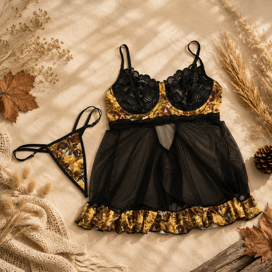 Women's Camo Babydoll Lingerie Set - GoldenMarsh 2-Piece with Thong - Wilderness Dreams