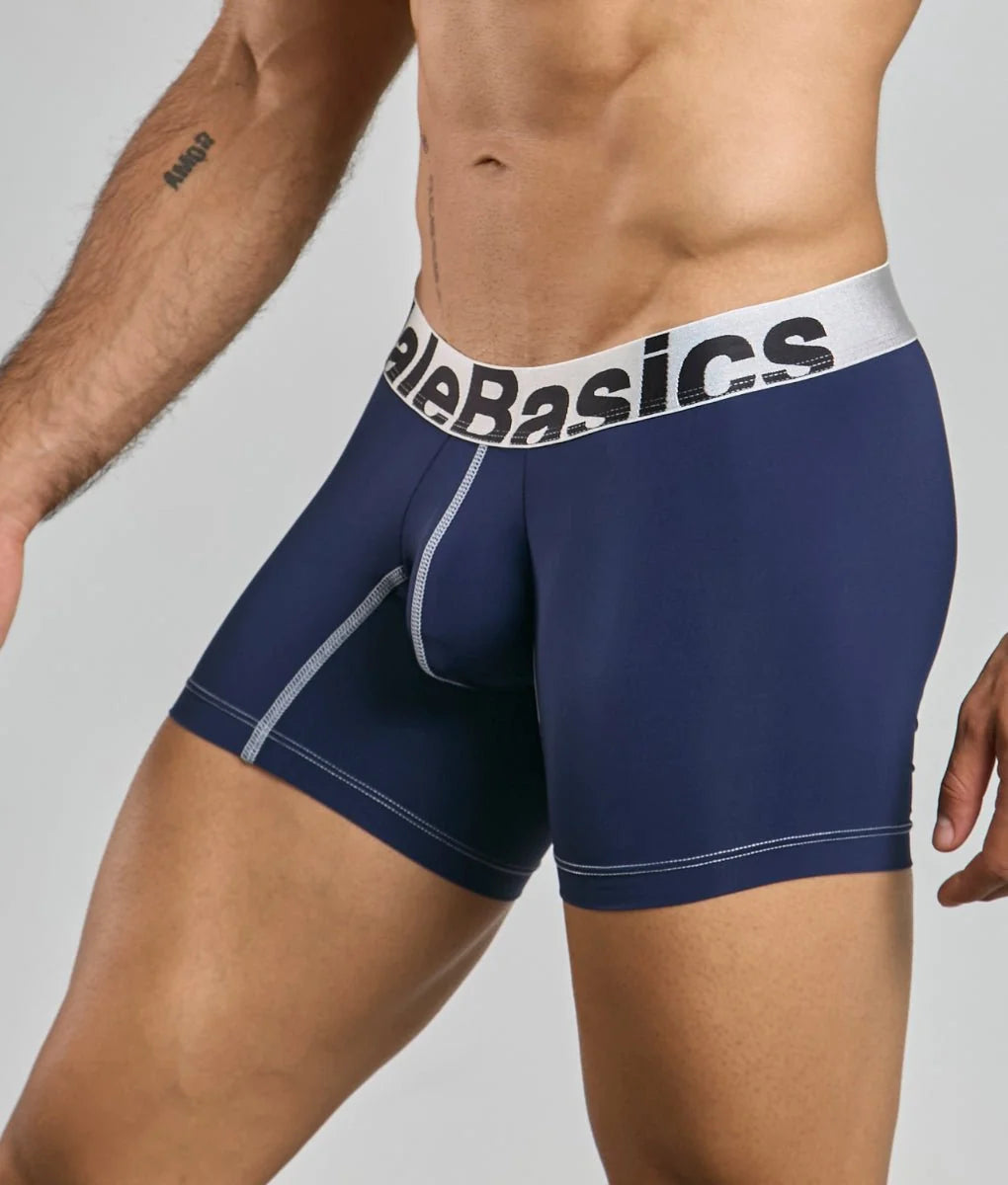 Men's performance microfiber boxer briefs in Navy - view 5